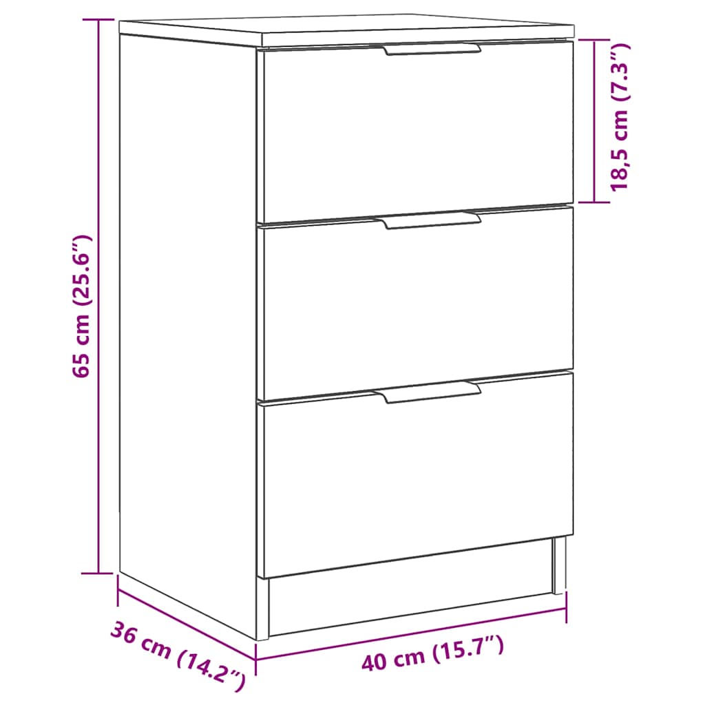 Noćni ormar 2 pcs Crni hrast 40 x 65 x 65 cm Konstruirano drvo