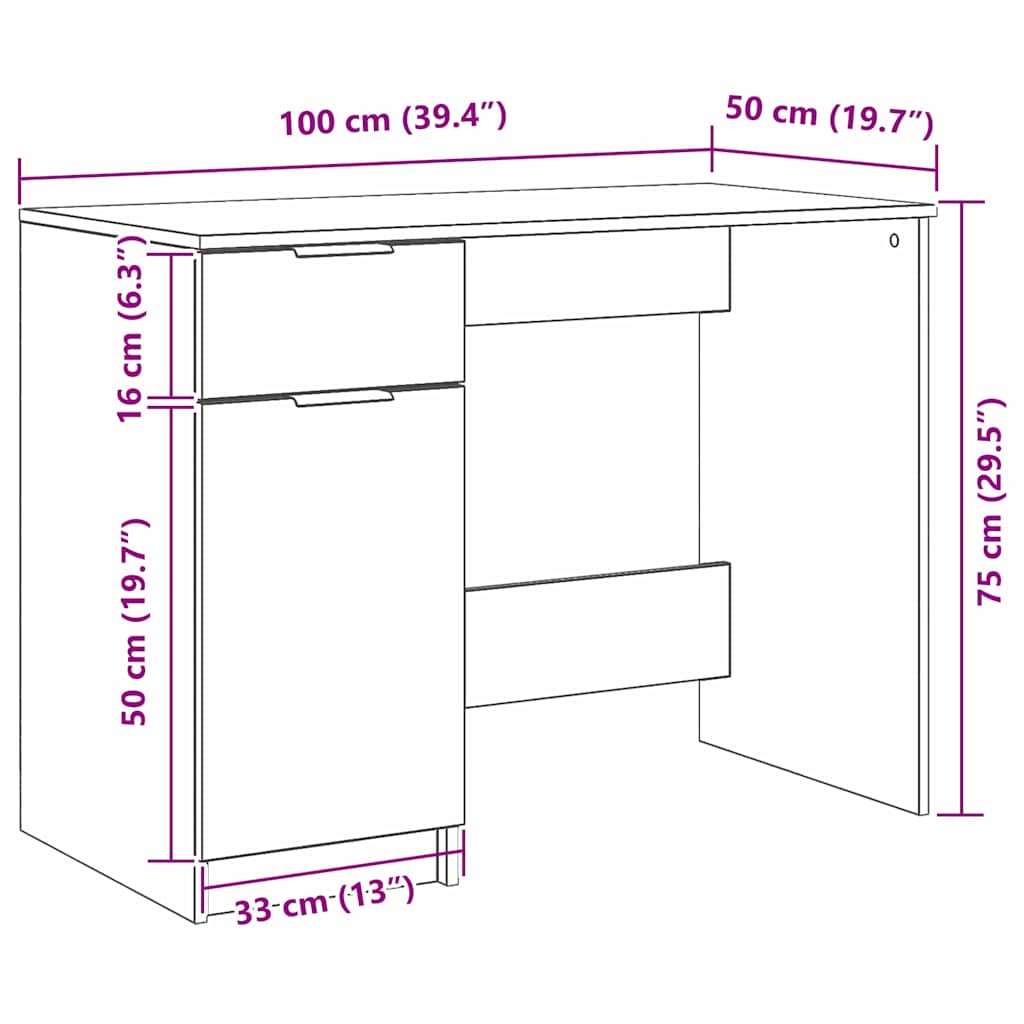 Stol s ladicama Crni hrast 100 x 50 x 75 cm Konstruirano drvo