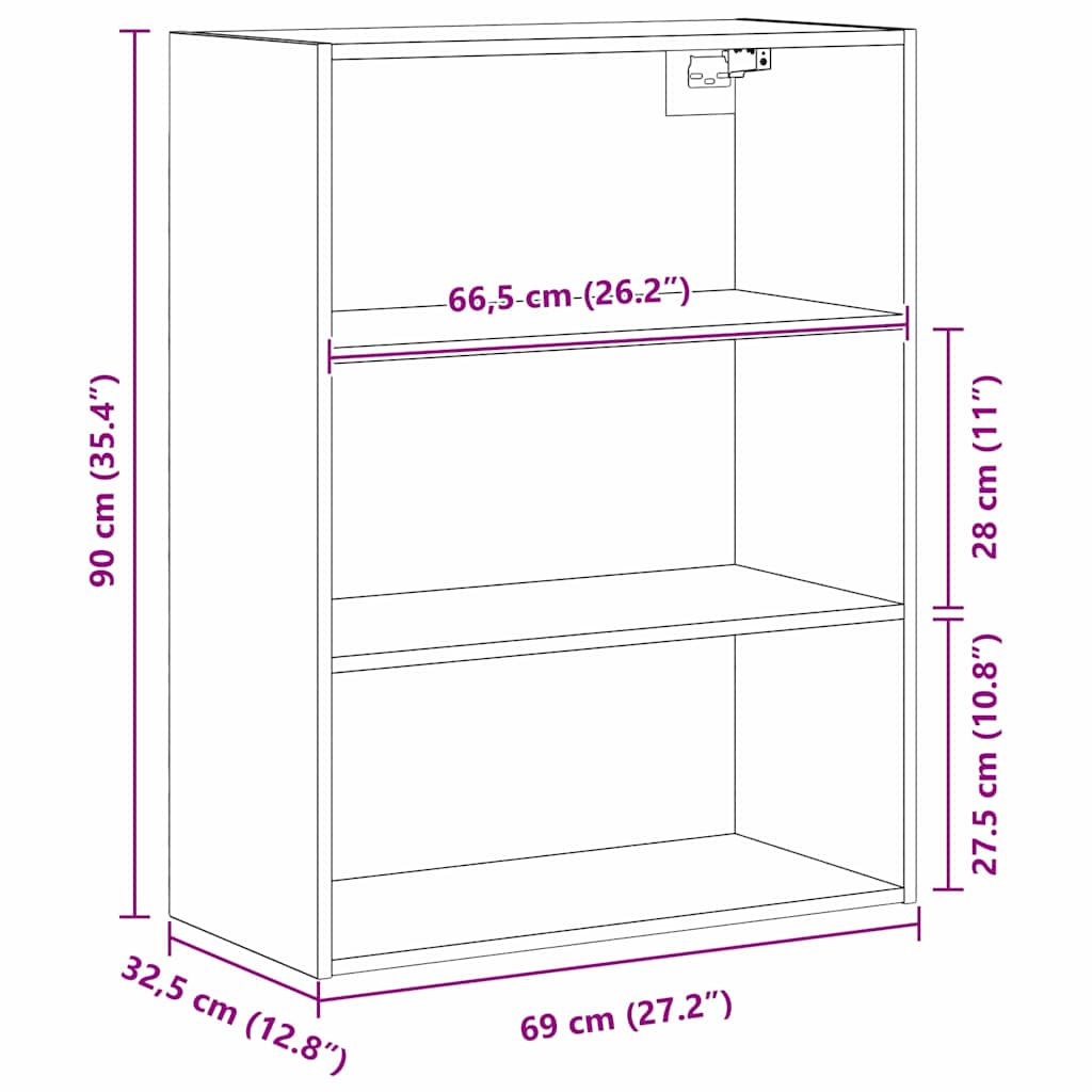 Viseci zidni kabinet Zidne Crni hrast 69,5 x 32,5 x 90 cm