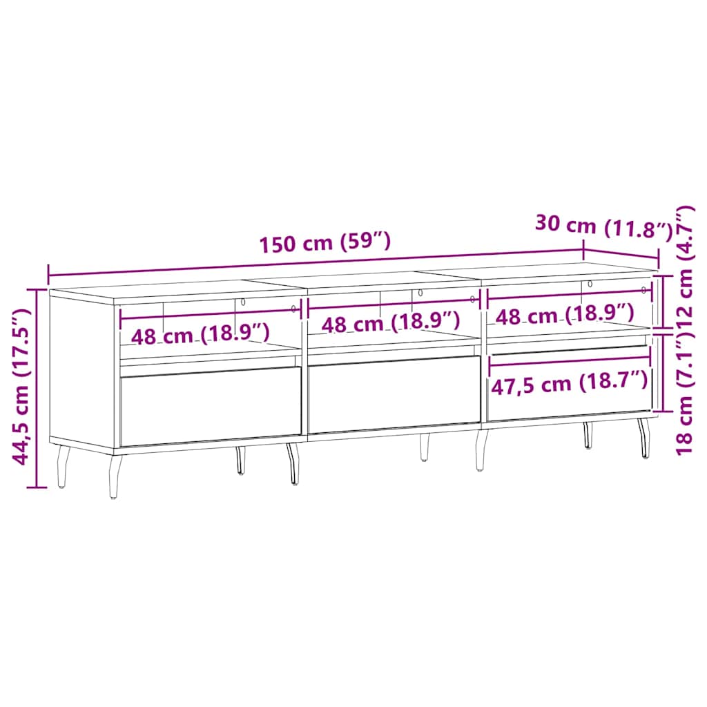 TV ormar Crni hrast 150 x 30 x 44,5 cm Konstruirano drvo