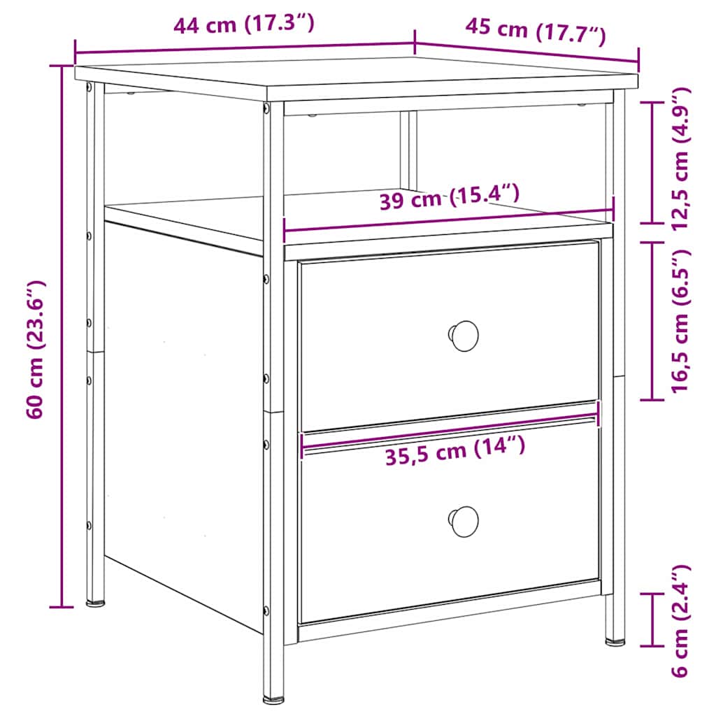 Noćni ormar s ladicama 2 pcs Crni hrast 34 x 35,5 x 50 cm