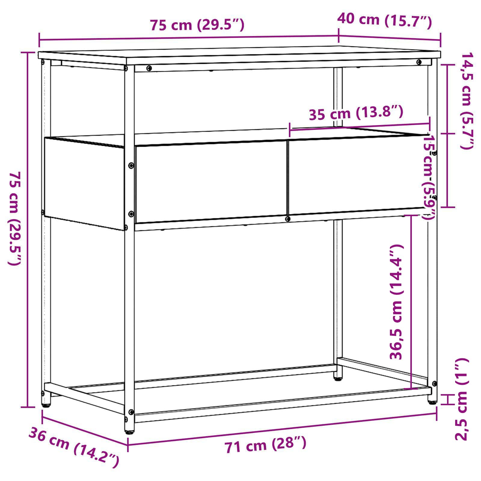 Konzolna stolica s ladicama Umjetnički hrast 75 x 40 x 75 cm