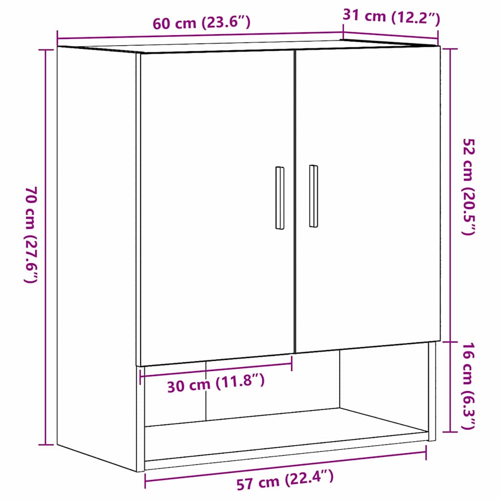 Kabinetski zidni Crni hrast 60 x 31 x 70 cm Konstruirano drvo