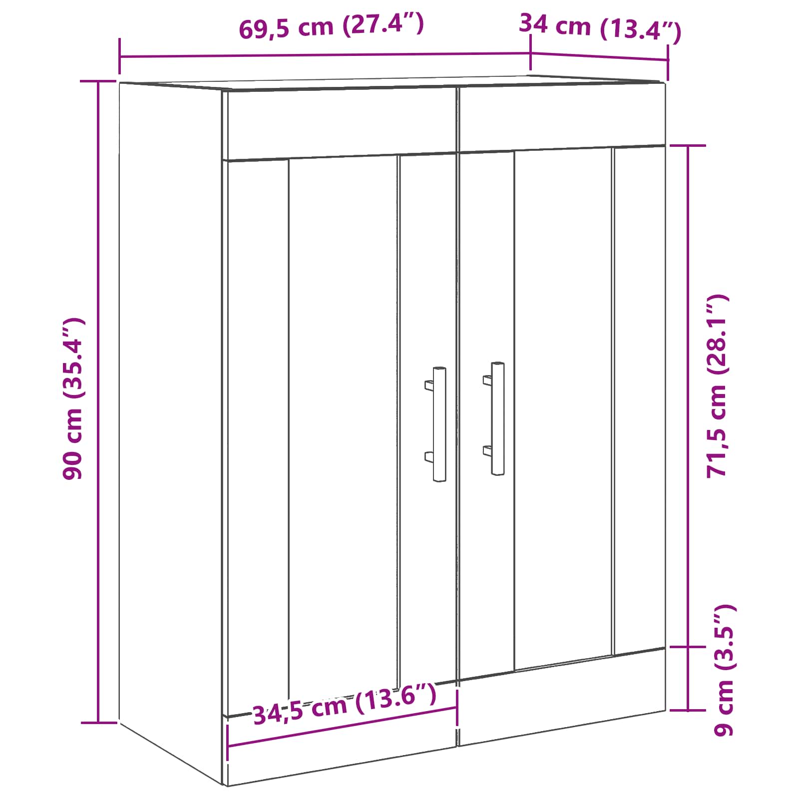 Kabinetski zidni Crni hrast 69,5 x 34 x 90 cm Konstruirano drvo