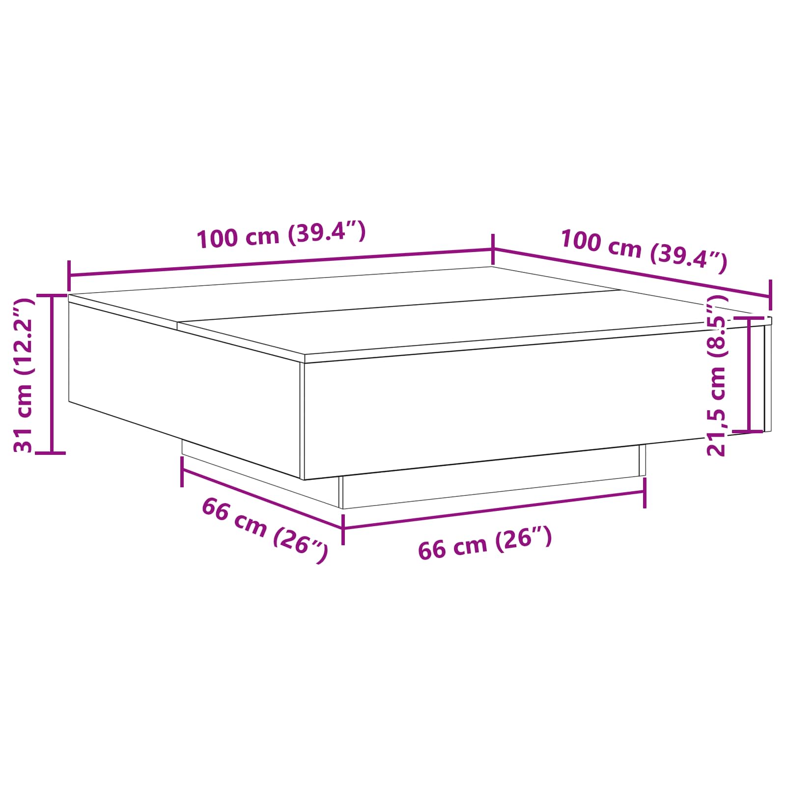 Kava Stol Crni hrast 100 x 100 x 31 cm Konstruirano drvo