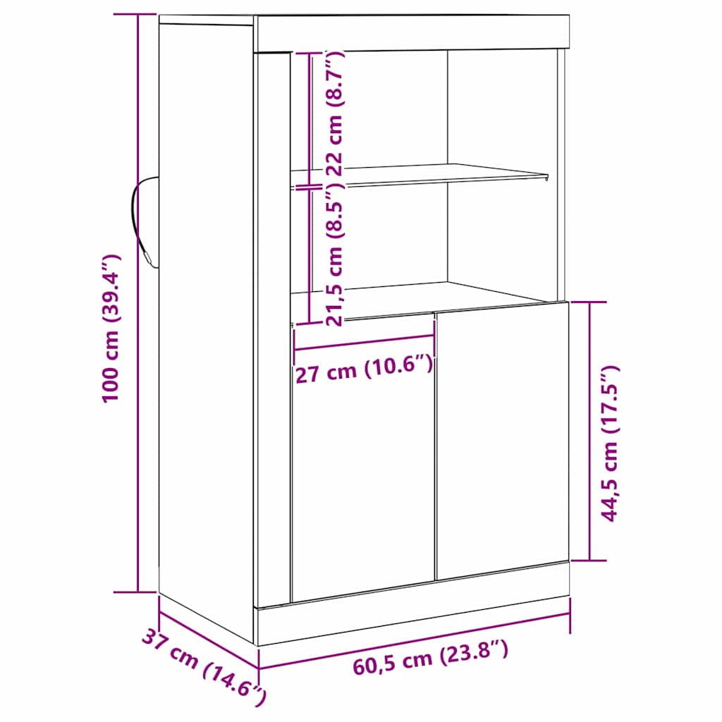 LED komoda Crni hrast 60,5 x 37 x 100 cm Konstruirano drvo