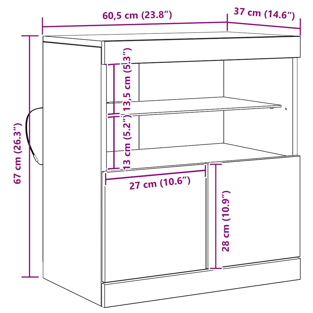 LED komoda Smeđa 60,5 x 37 x 67 cm Konstruirano drvo
