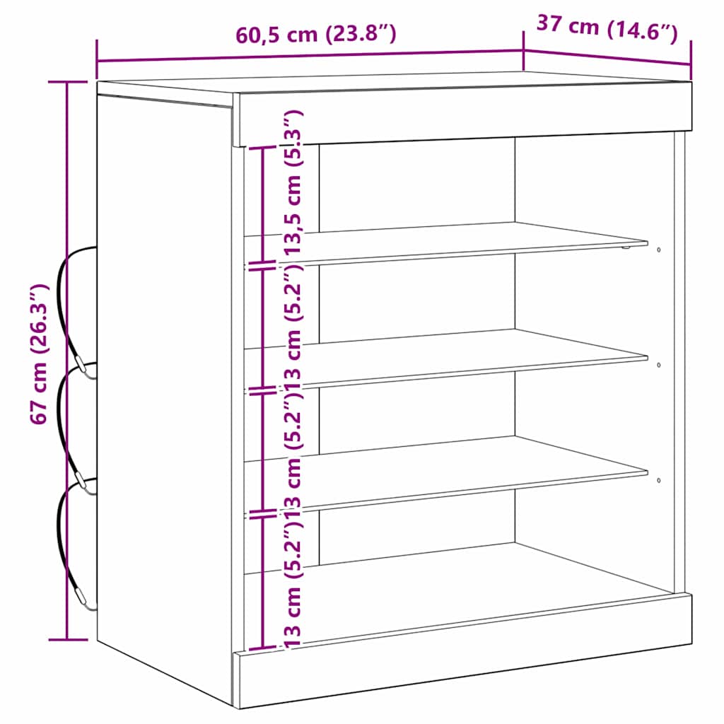 LED komoda Crni hrast 60,5 x 37 x 67 cm Konstruirano drvo
