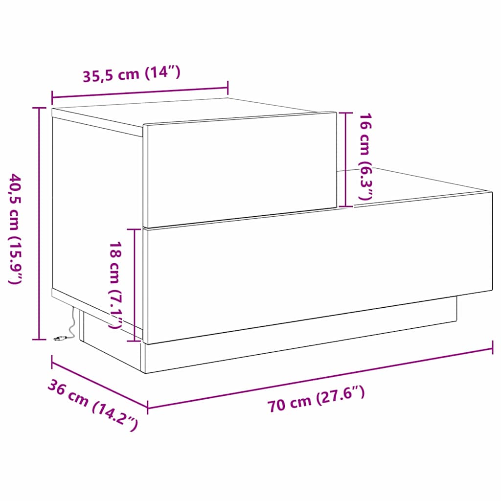 Noćni ormar Crni hrast 70 x 36 x 40,5 cm Konstruirano drvo