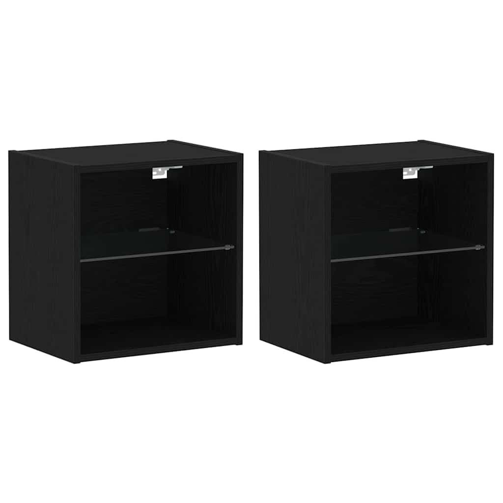 Floating Shelf with LED Light 2 pcs Crna 40 x 28,5 x 40 cm