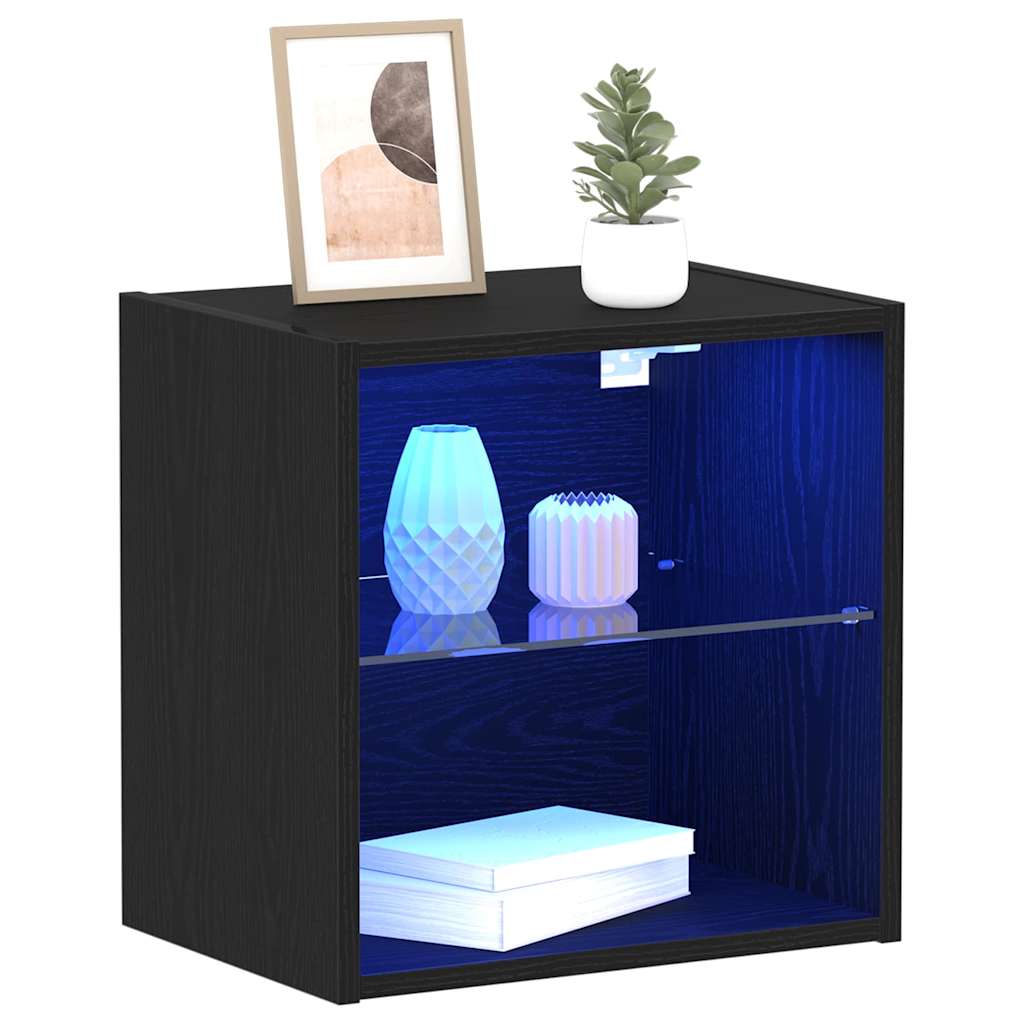 Floating Shelf with LED Light 2 pcs Crna 40 x 28,5 x 40 cm