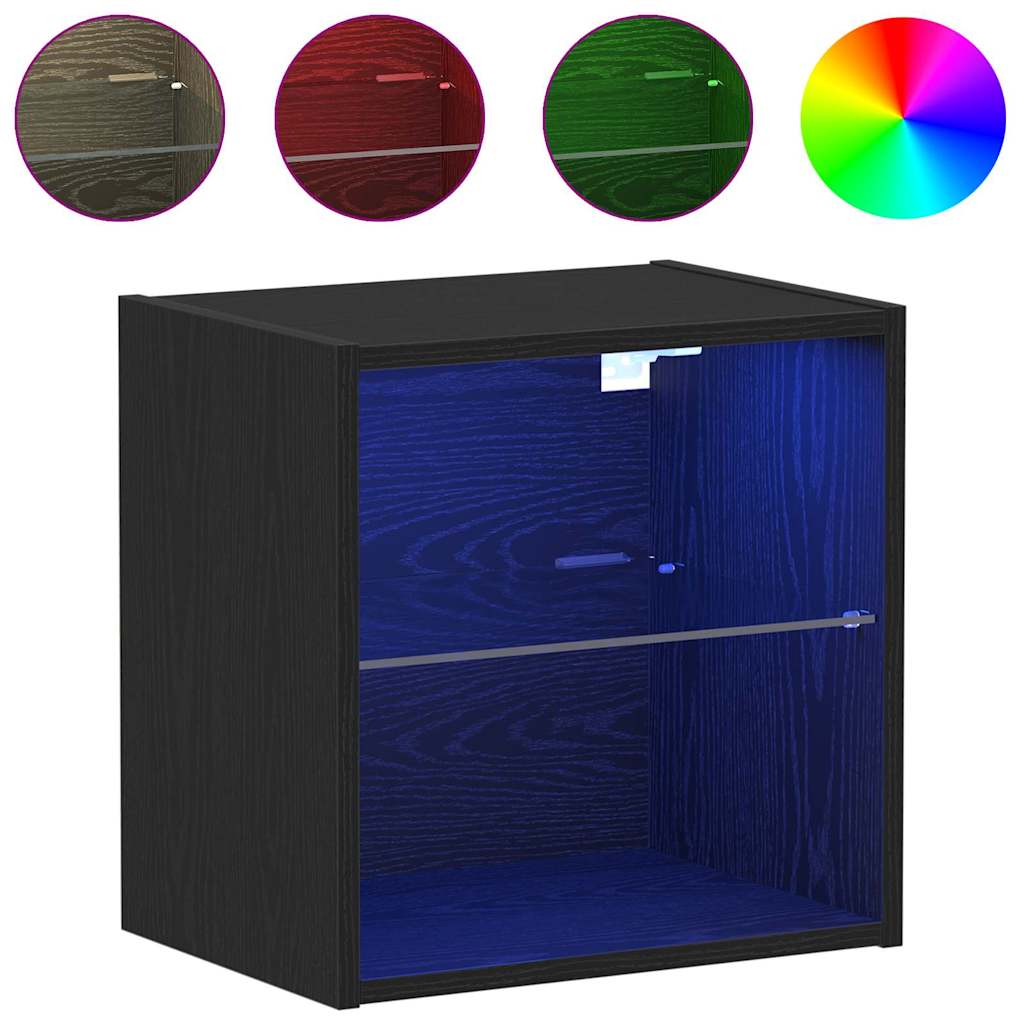 Floating Shelf with LED Light 2 pcs Crna 40 x 28,5 x 40 cm