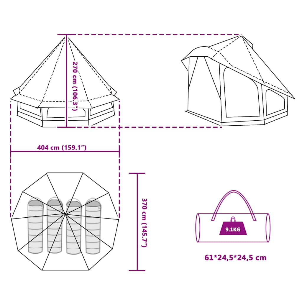 Tipi šator s krovom Siva i narančasta 404 x 370 x 270 cm taft