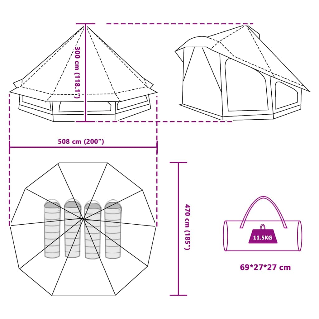 Tipi šator s krovom Siva i narančasta 508 x 470 x 300 cm taft