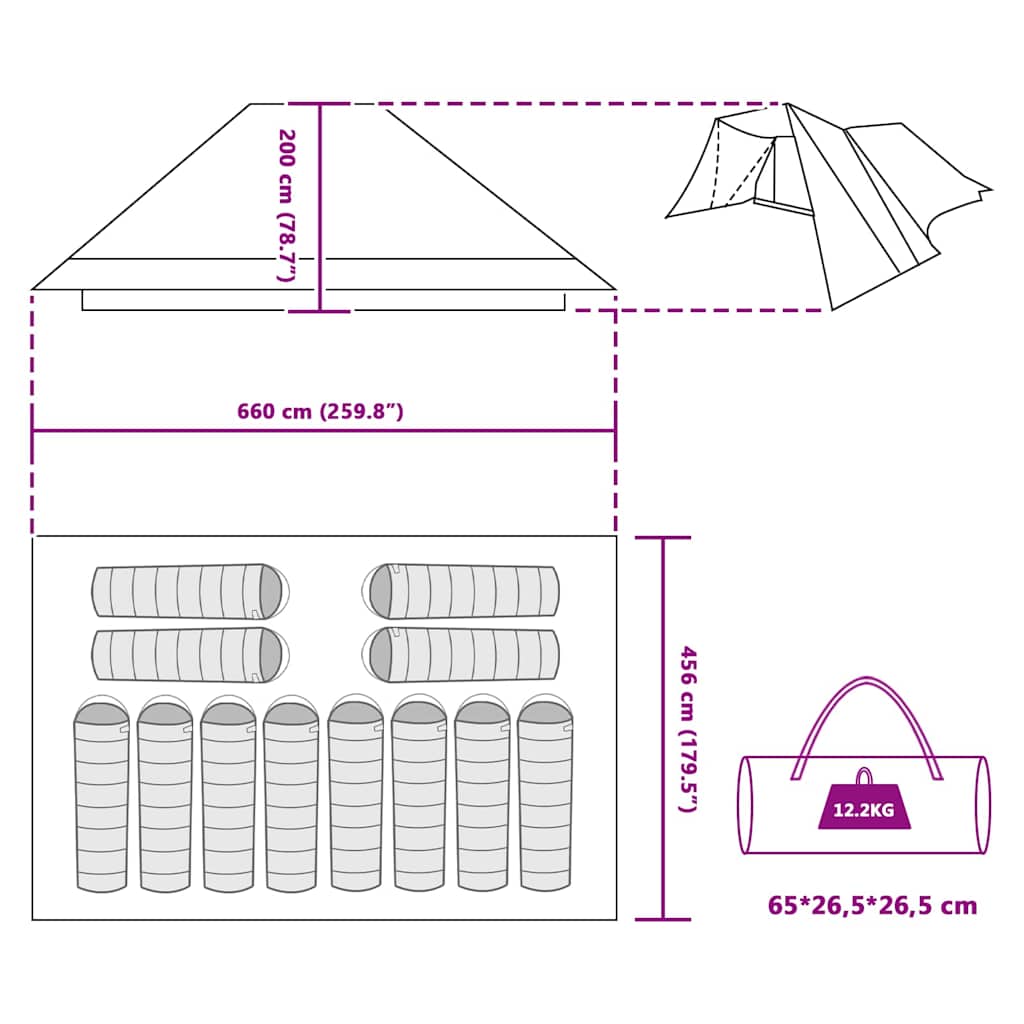 Tipi šator s krovom s pohranom Zelena 660 x 456 x 200 cm taft