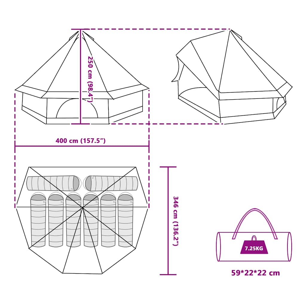 Tipi šator s krovom s pohranom Plava 400 x 346 x 250 cm taft