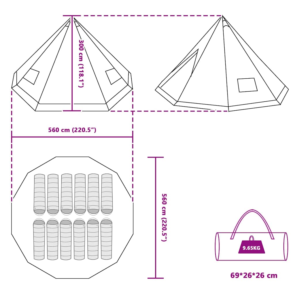 Tipi šator s krovom Siva i narančasta 560 x 560 x 300 cm taft