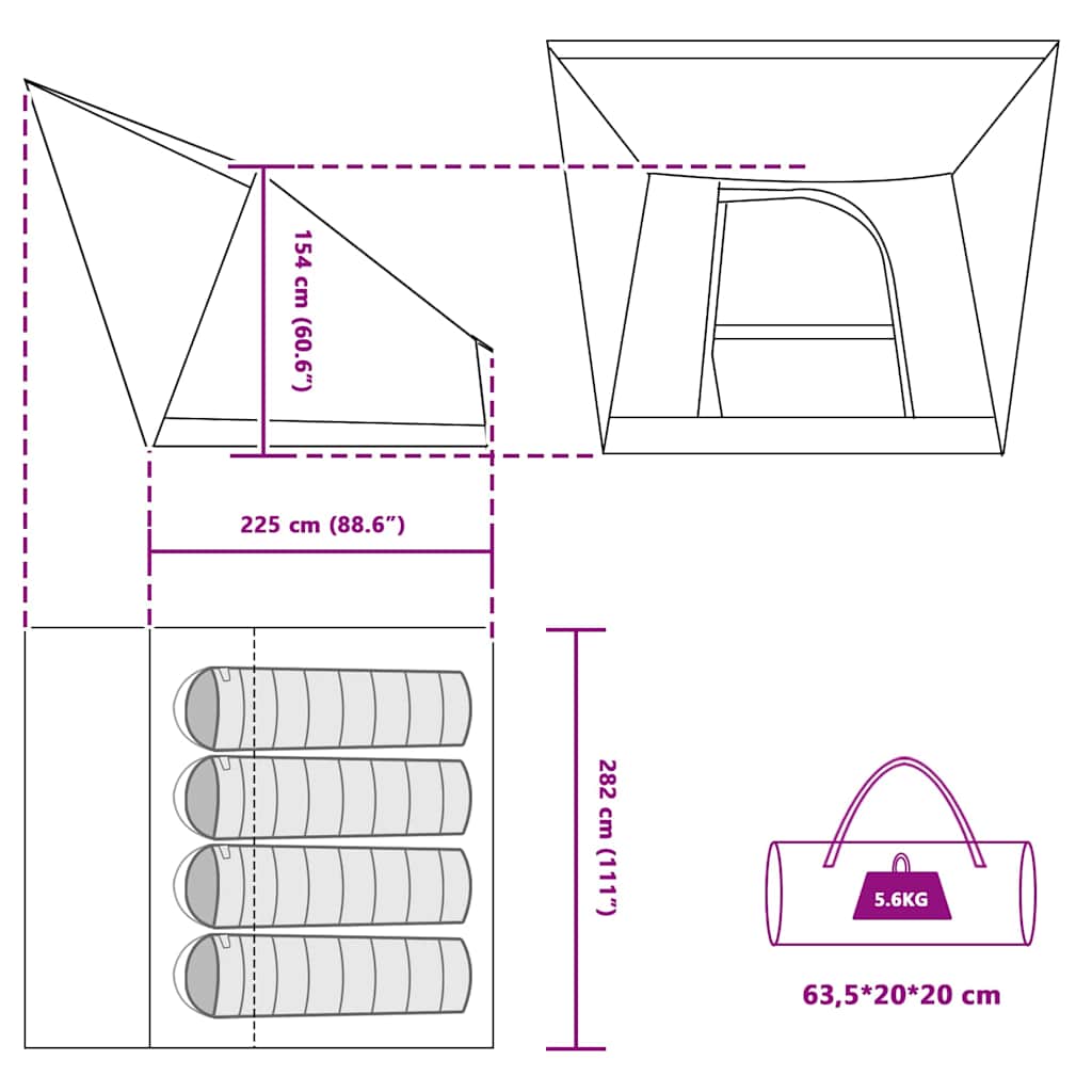 Kamping šator s krovom s pohranom Plava 282 x 225 x 154 cm taft
