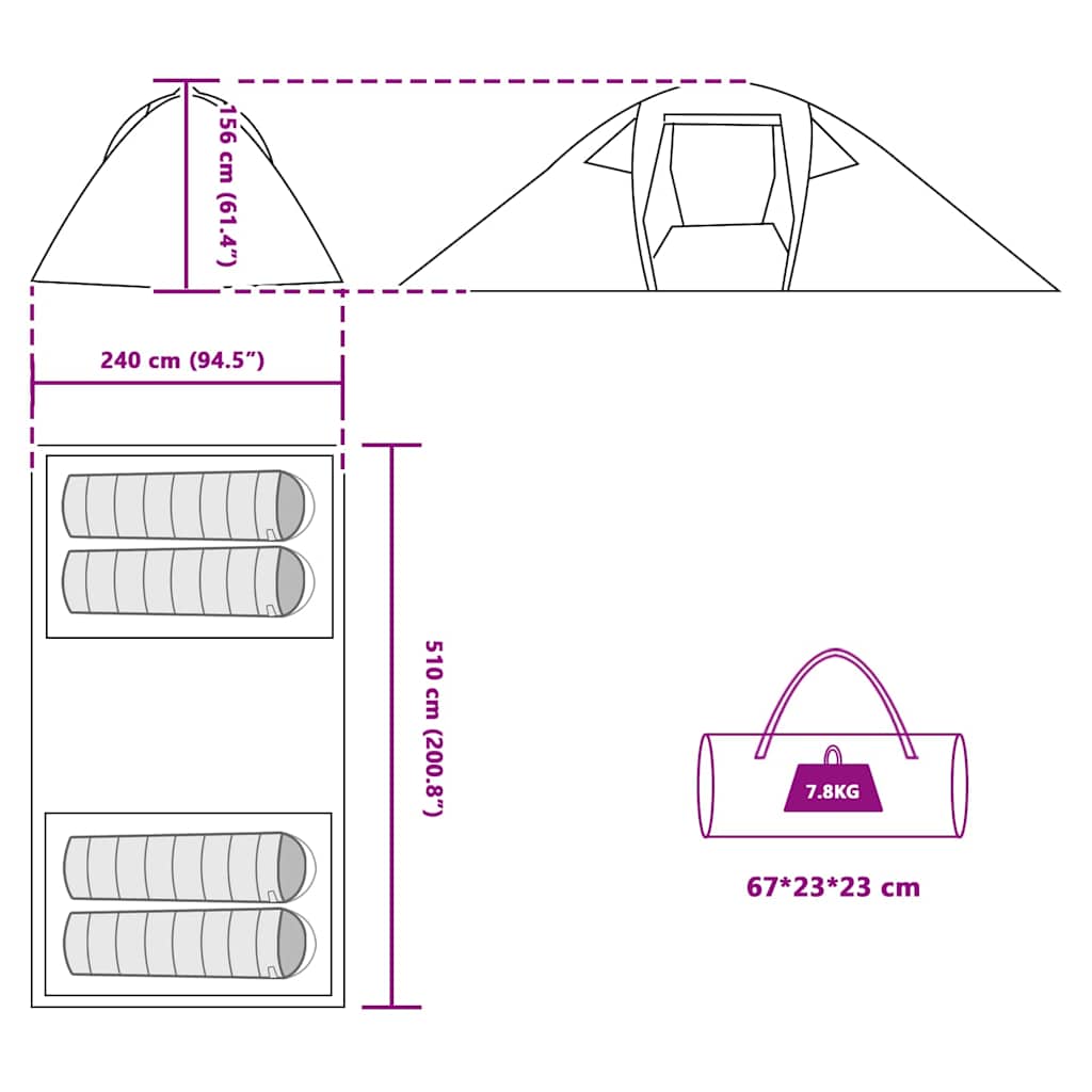 Tunelski šator s krovom Plava 510 x 240 x 156 cm taft