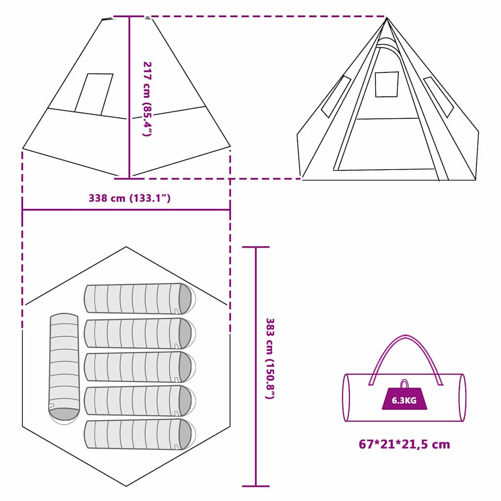 Tipi šator s krovom s pohranom Plava 383 x 338 x 217 cm taft