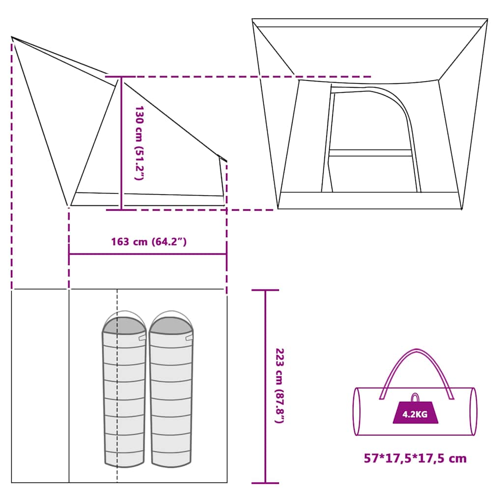 Kamping šator s krovom s pohranom Plava 223 x 163 x 130 cm taft