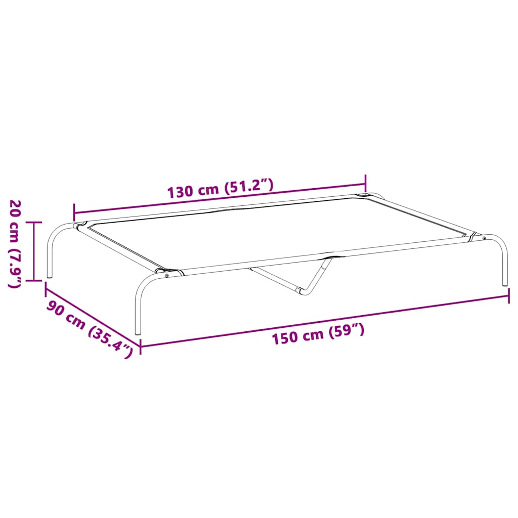 Povišeni krevet za pse crni 150x90x20 cm Oxford tkanina i čelik