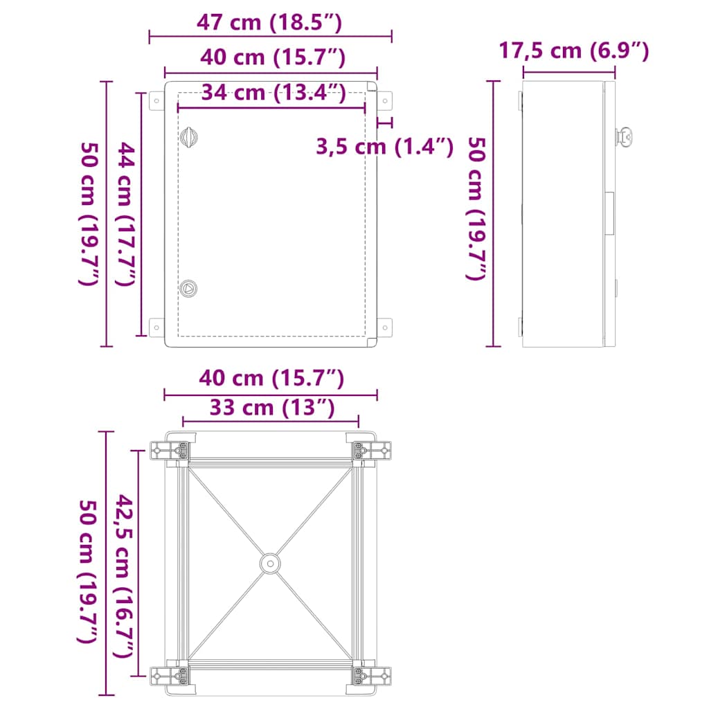 Upravljački ormar Siva 47 x 17,5 x 50 cm ABS plastika