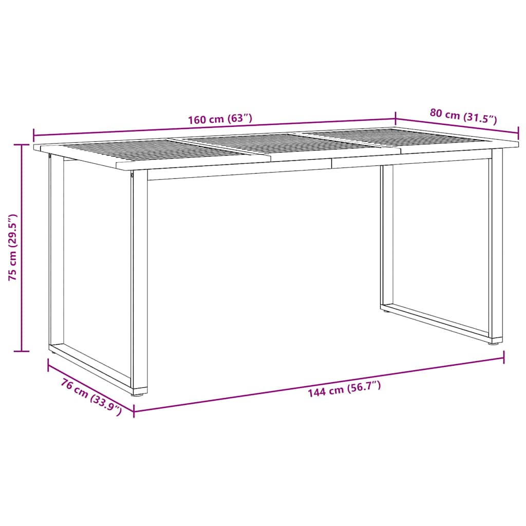 Stol za vrt Siva 160 x 80 x 75 cm Čvrsto drvo akacije