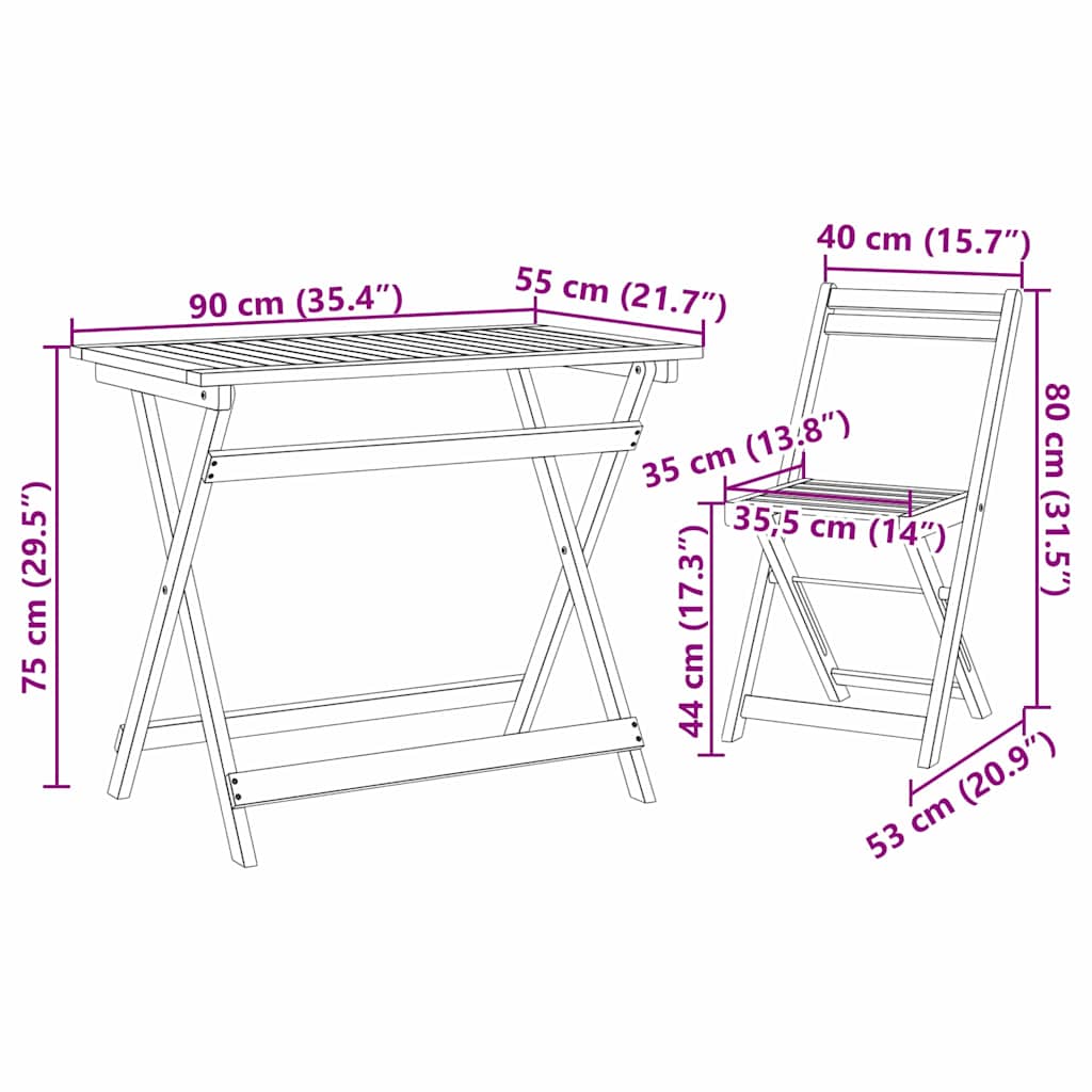 Bistro set 5 pcs Prirodna nafta Čvrsto drvo akacije