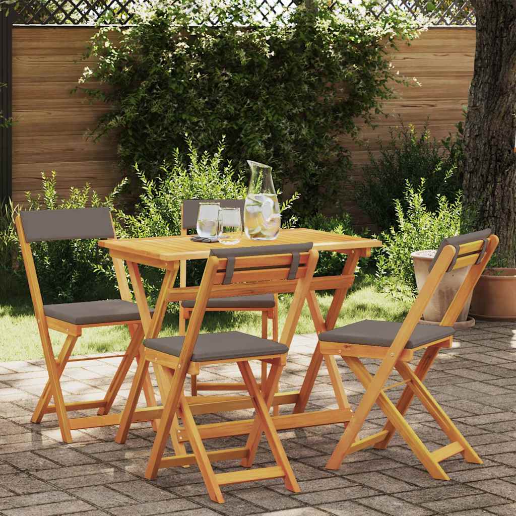 Bistro set s jastukom 5 pcs Prirodna nafta Čvrsto drvo akacije