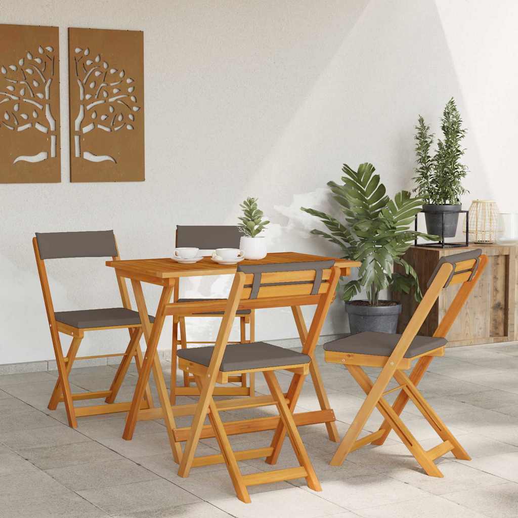 Bistro set s jastukom 5 pcs Prirodna nafta Čvrsto drvo akacije