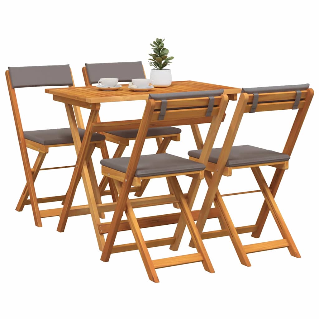 Bistro set s jastukom 5 pcs Prirodna nafta Čvrsto drvo akacije