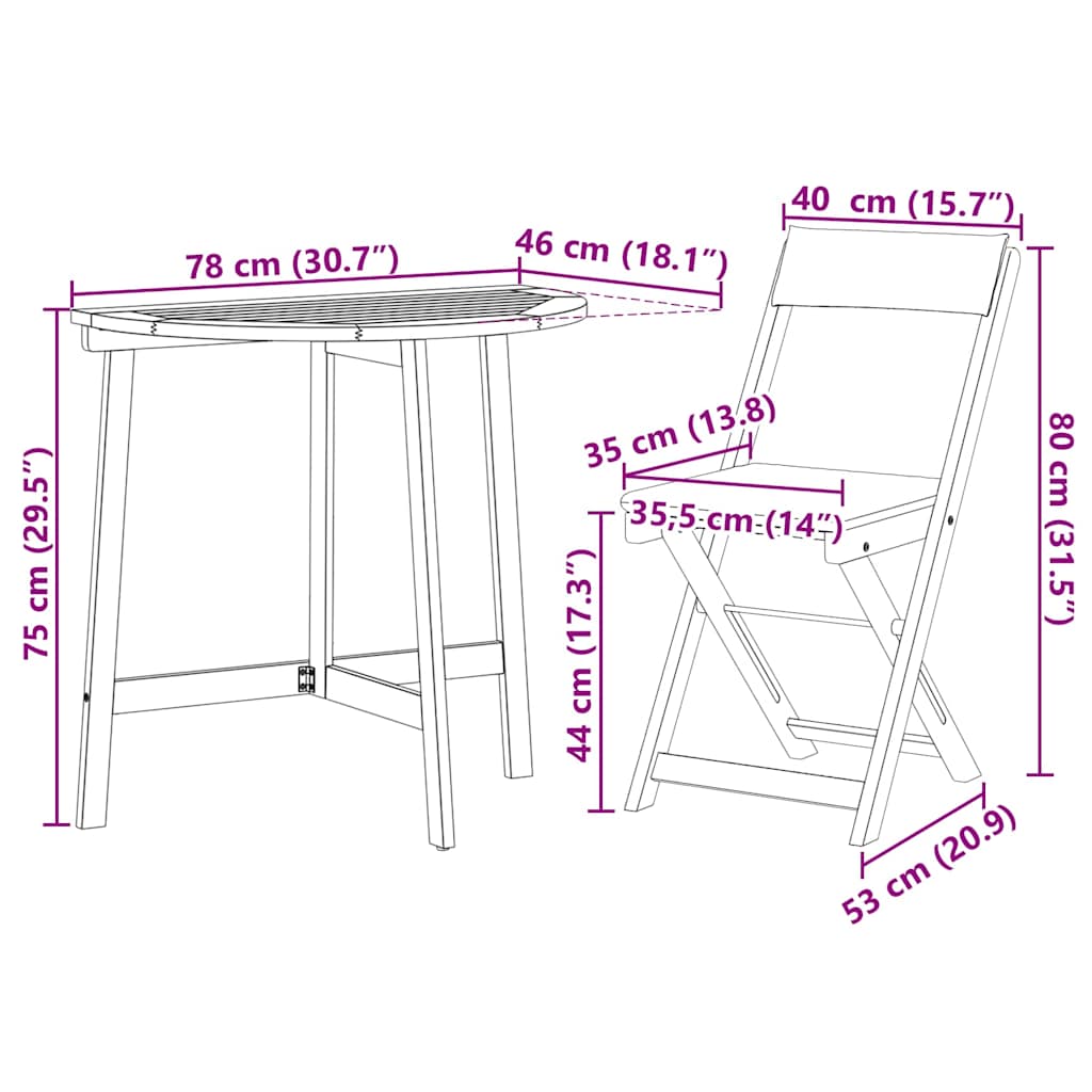 Bistro set s jastukom 3 pcs Prirodna nafta Čvrsto drvo akacije