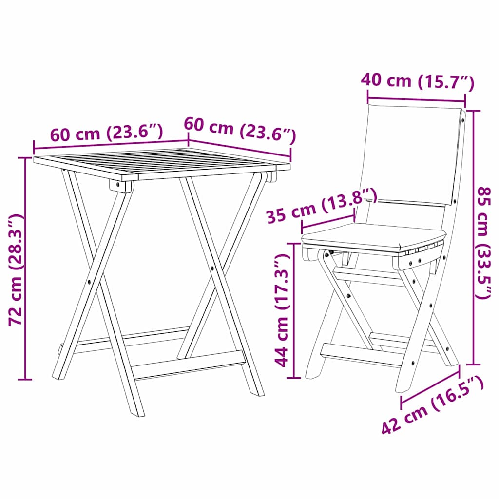 Bistro set 3 pcs Prirodna nafta Čvrsto drvo akacije