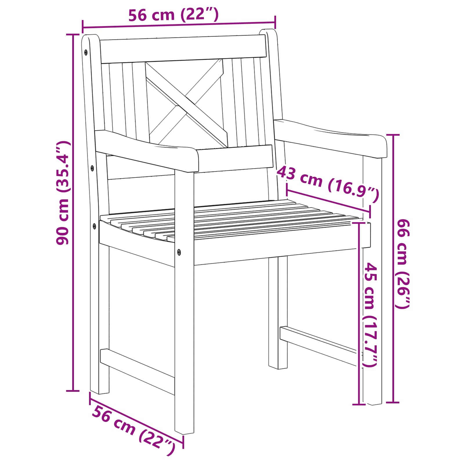 Vanjska klupa 2 pcs Prirodna 56 x 55,5 x 90 cm