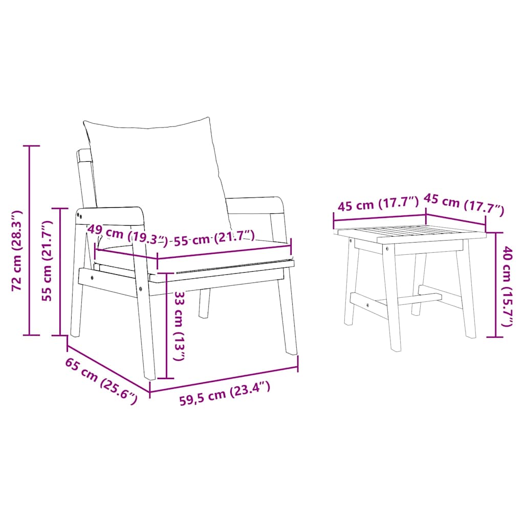 Bistro set s jastukom 3 pcs Smeđa Čvrsto drvo akacije