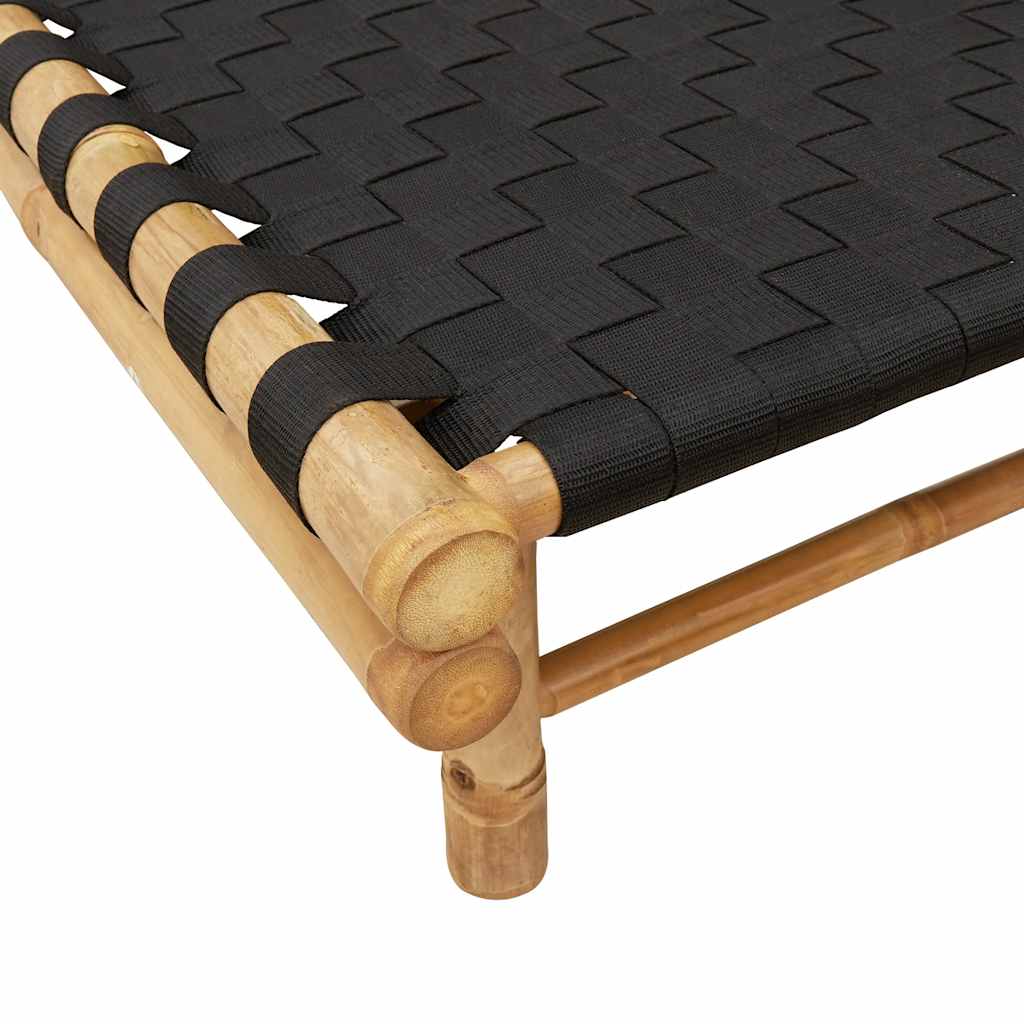 Ležaljka za sunčanje s crnim tkanim trakama 55x200x30 cm bambus