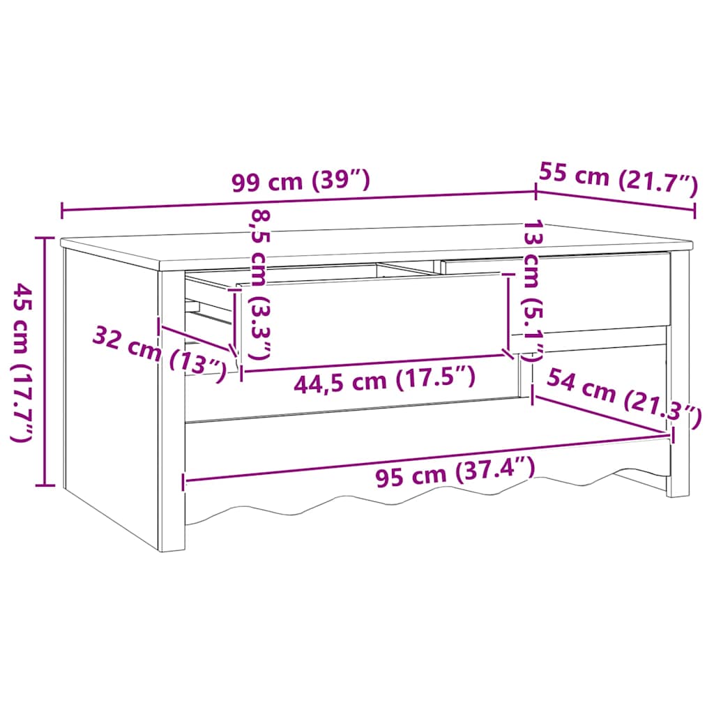 Kava Stol Drammen Bijelo 99 x 55 x 45 cm Čvrsto borovo drvo