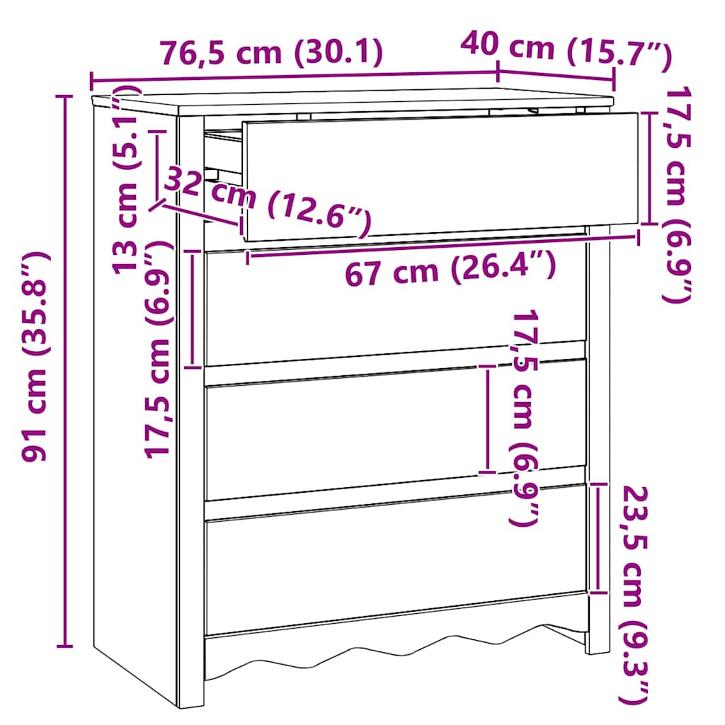 Komoda Drammen Boja hrasta 76,5 x 40 x 91 cm Čvrsto borovo drvo