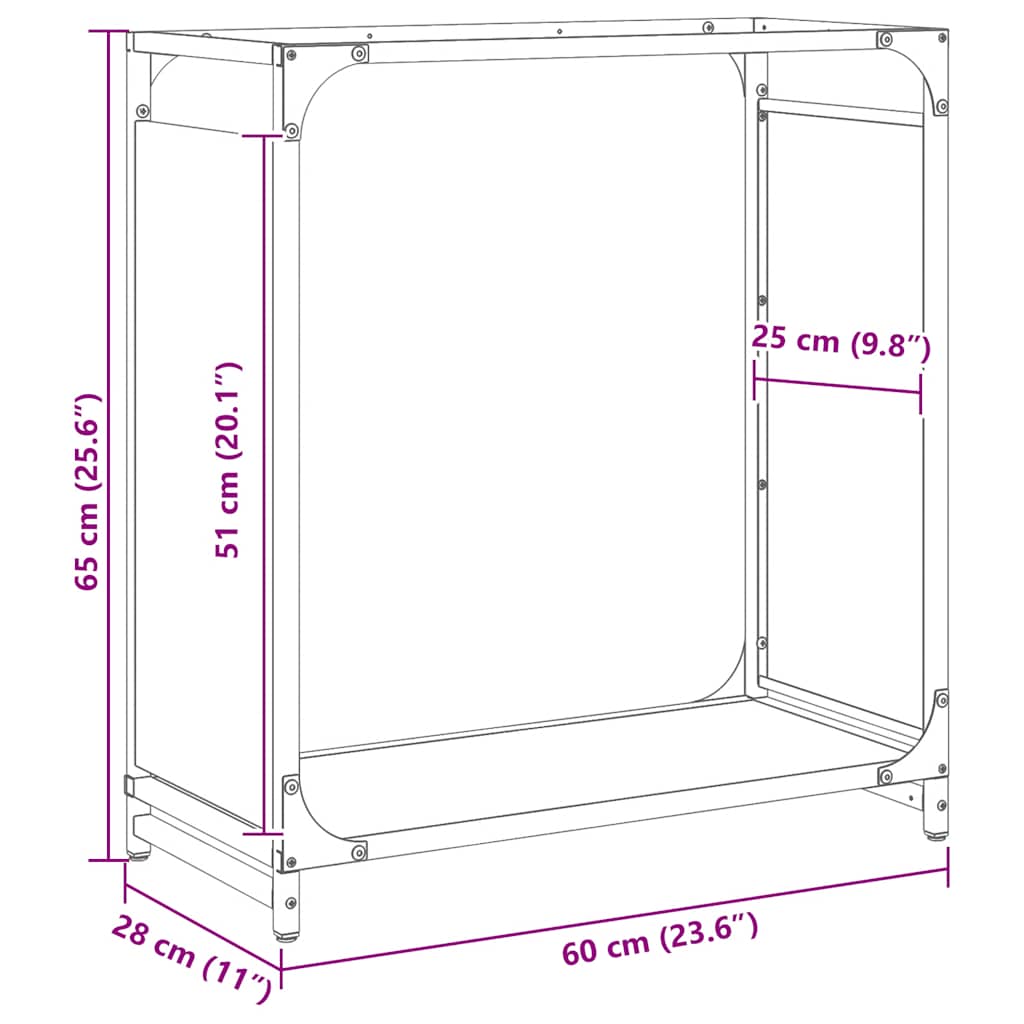 Stalak za drva antracit 60x28x65 cm hladno valjani čelik
