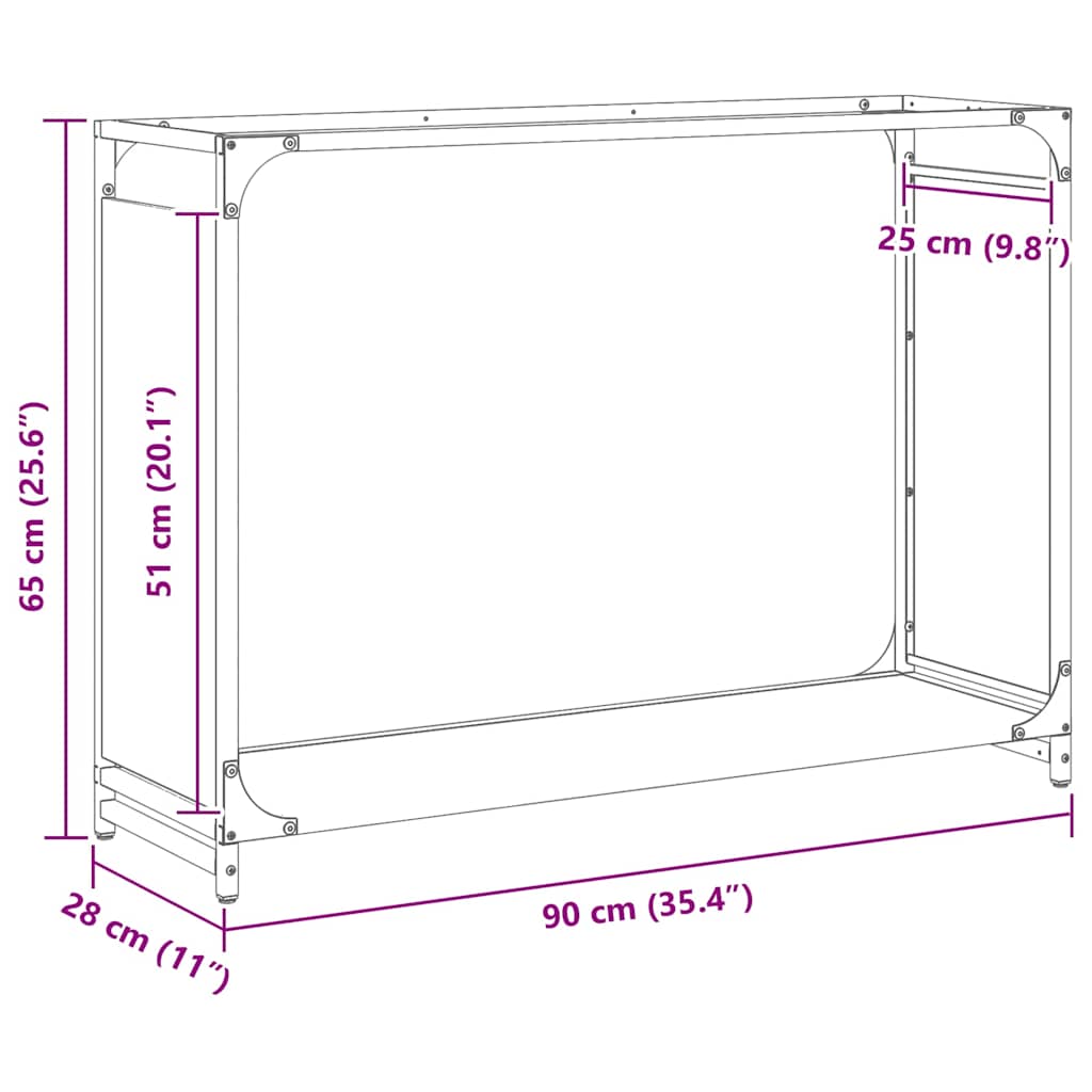 Stalak za drva crni 90x28x65 cm hladno valjani čelik