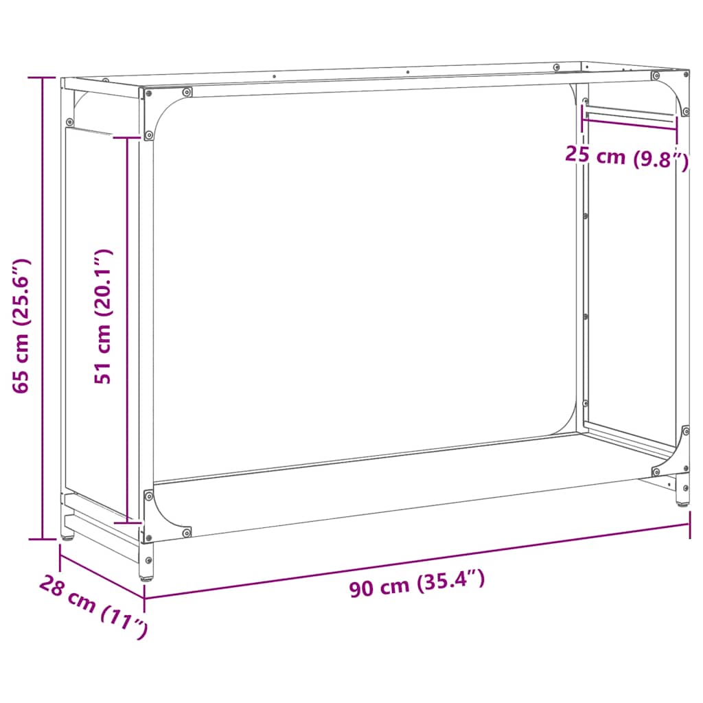 Stalak za drva antracit 90x28x65 cm hladno valjani čelik