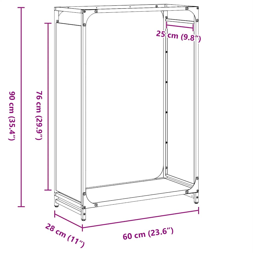 Stalak za drva crni 60x28x90 cm Hladno valjani čelik