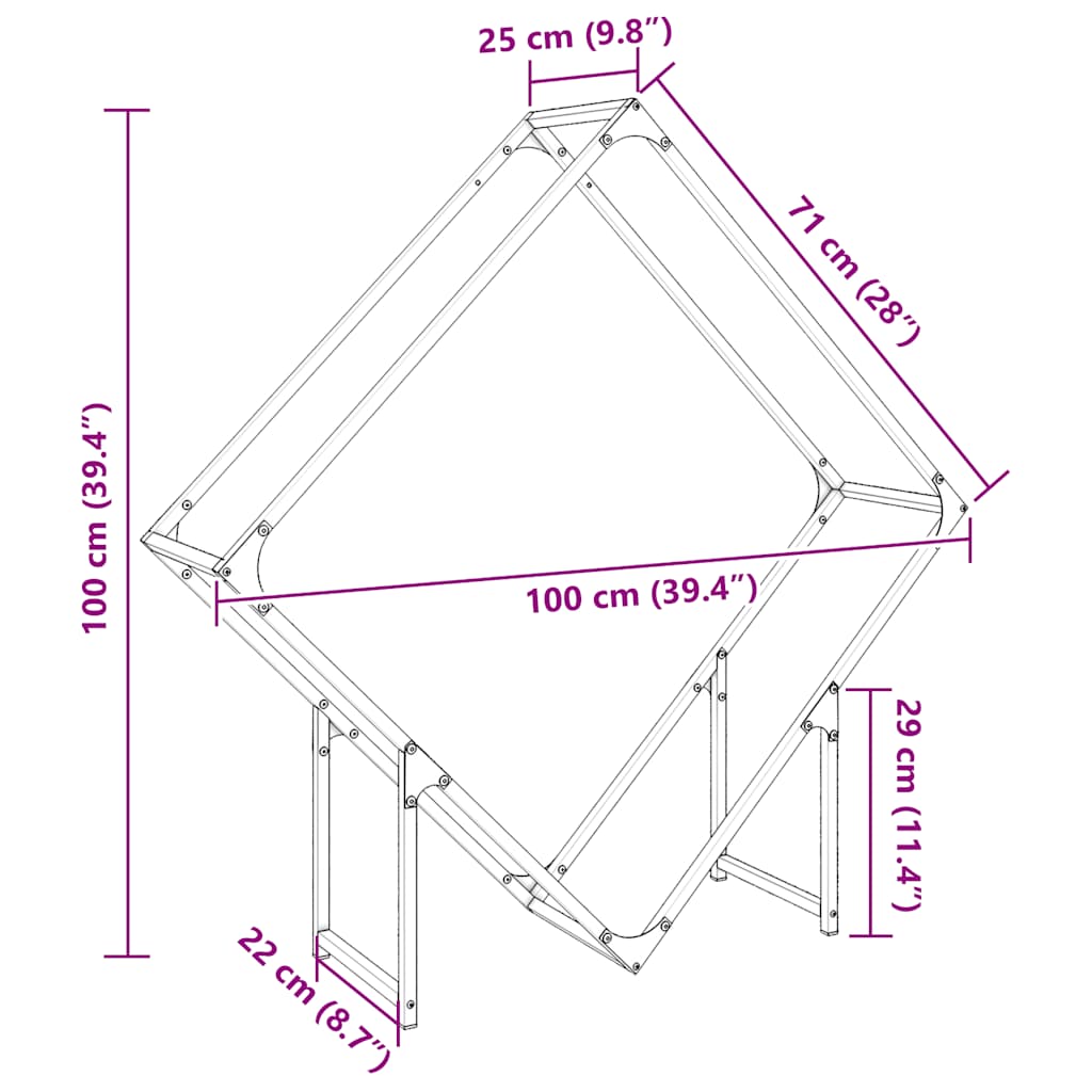 Stalak za drva antracit 100x25x100 cm Hladno valjani čelik