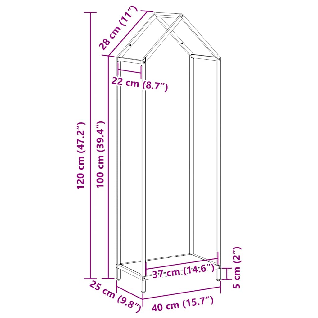 Stalak za drva antracit 40x25x120 cm Hladno valjani čelik