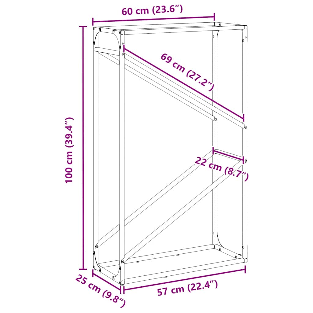 Stalak za drva antracit 60x25x100 cm hladno valjani čelik