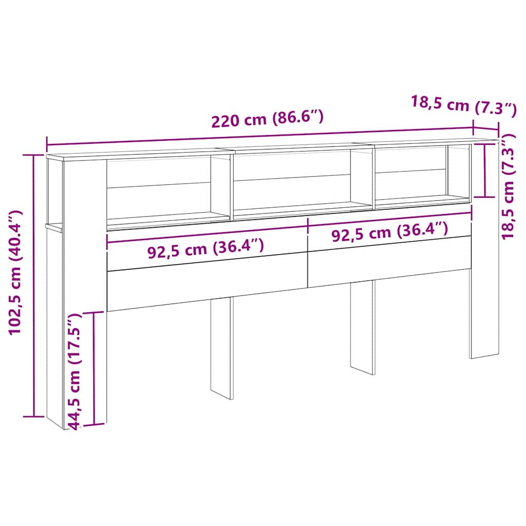 Glava kreveta s ormarićem Crni hrast 220 x 18,5 x 102,5 cm
