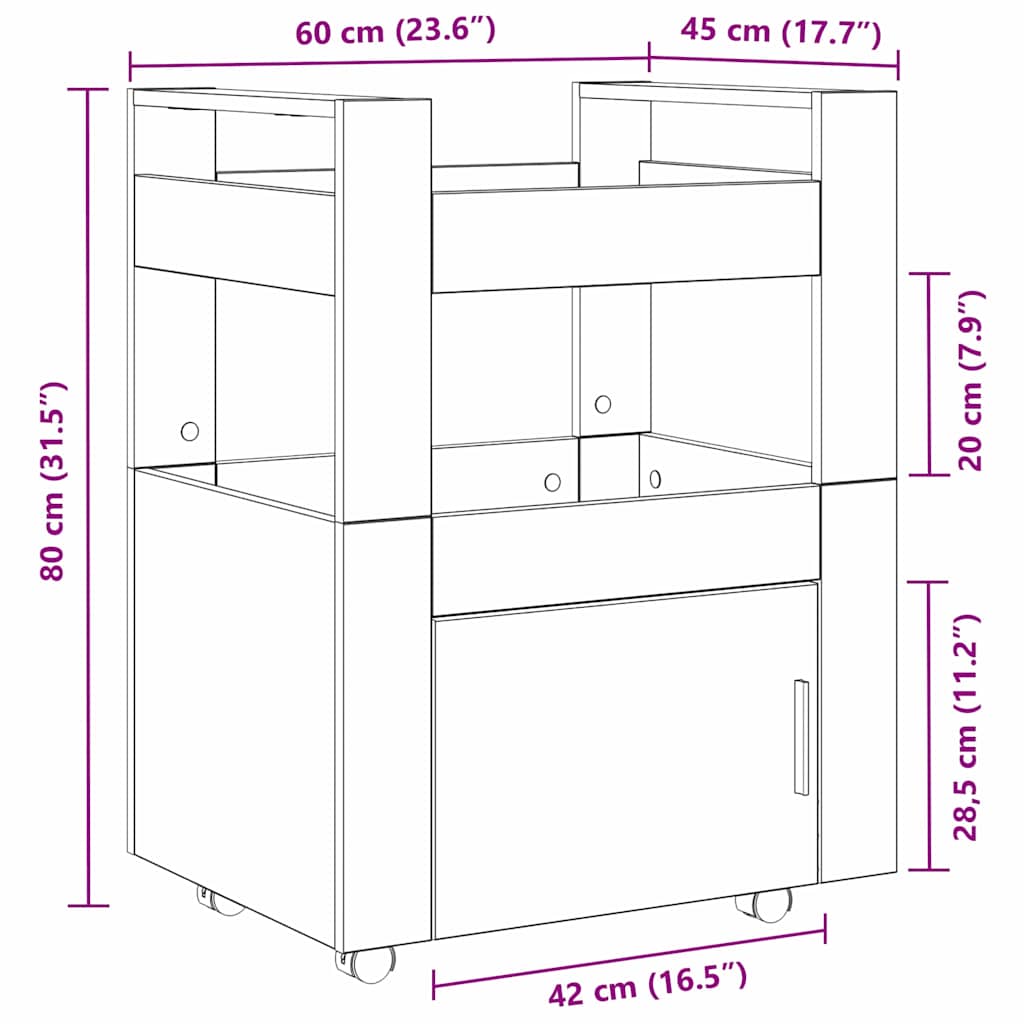 Kuhinjski kolica Crni hrast 60 x 45 x 80 cm Konstruirano drvo