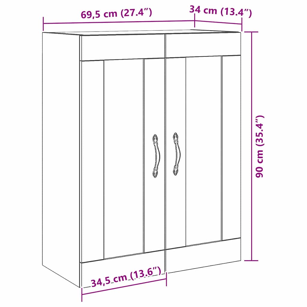 Ormar za Zid Crni hrast 69,5 x 34 x 90 cm Konstruirano drvo