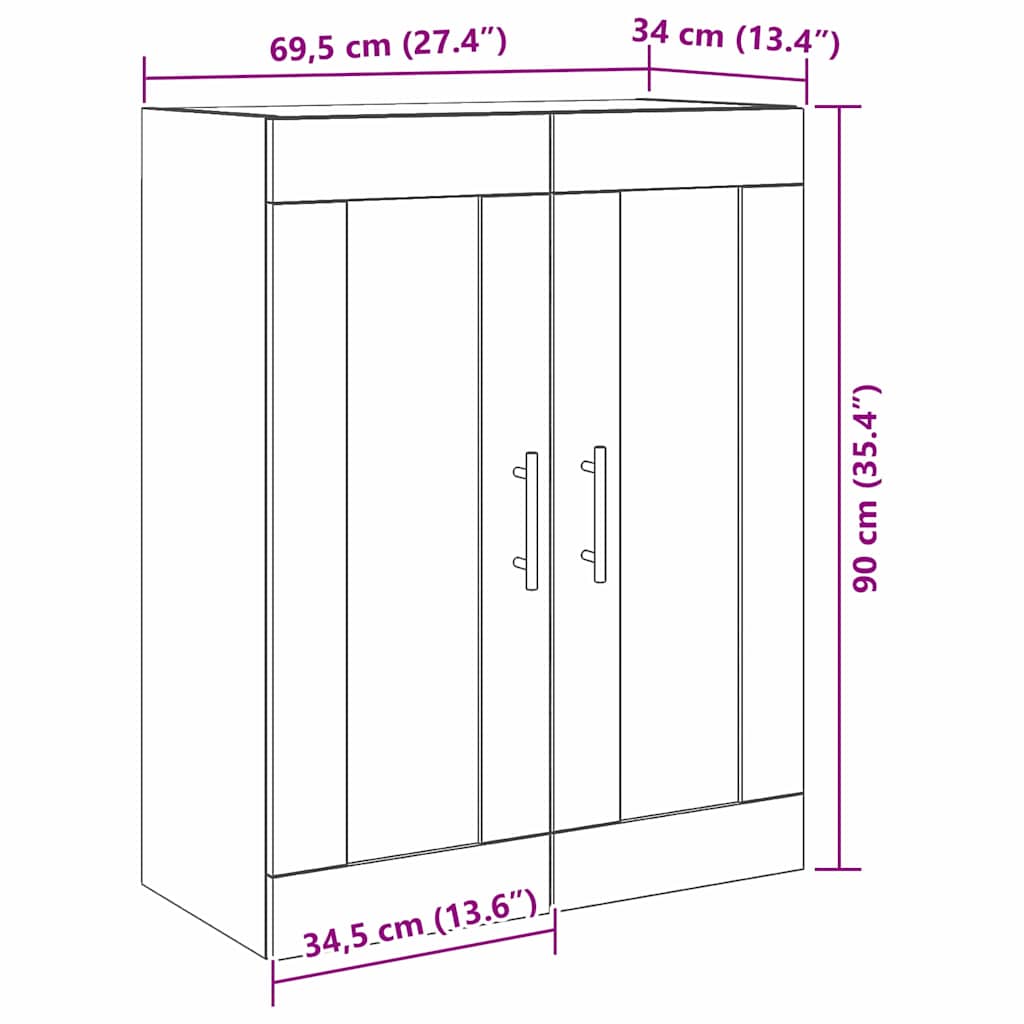 Ormar za Zid Crni hrast 69,5 x 34 x 90 cm Konstruirano drvo